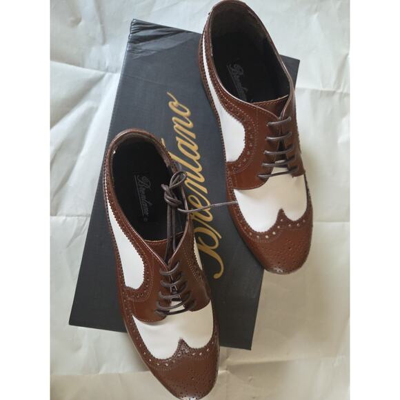Brentano Spectator Leather Matte Brown / White Two-Tone Wingtip Tuxedo Shoes9.5